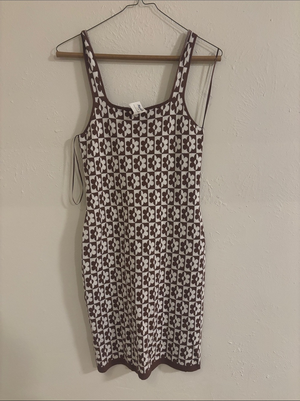 Hollister Brown and Cream Floral Check Knit Midi Dress